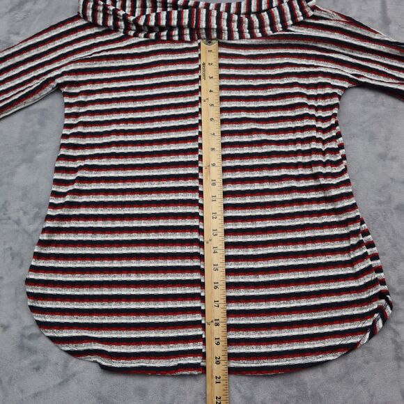 2 Hearts Shirt Womens Multicolor Pinstriped Cowl Neck Quarter Sleeve Top - Picture 3 of 15